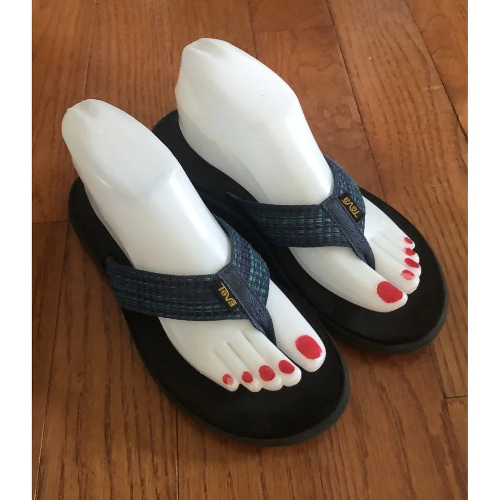 Teva Voya Flip Flops Sandals Women's 7 Slip On Thong Blue Fabric Strap Comfort